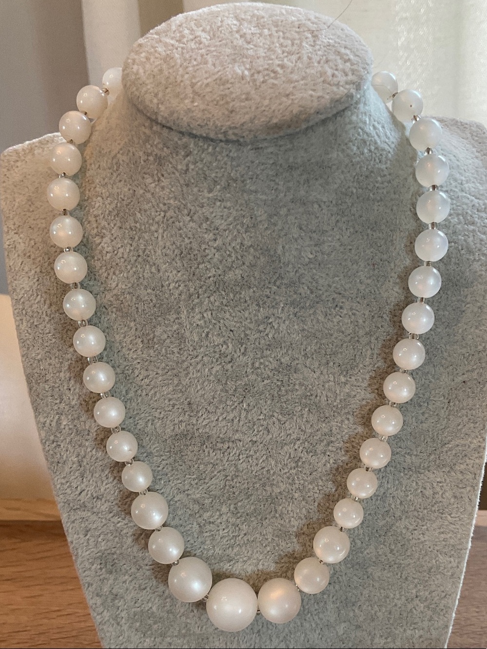 Classic White Moonglow Lucite 1950’s Beaded Necklace - Unbranded